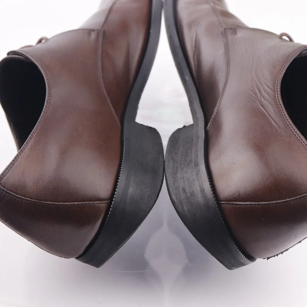 Ermenegildo Zegna Mens Oxford Size 10 Brown Leather Square Toe Dress Shoes Italy